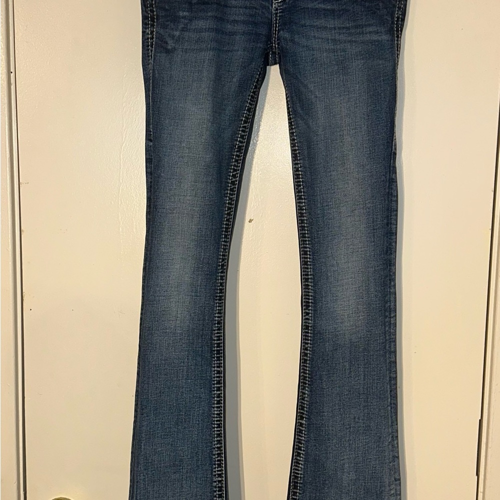 Rock Revival Blue Flare Jeans with Subtle Fading